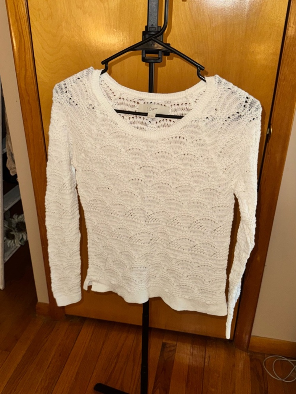 LOFT Cream Open Crochet Knit Pullover
